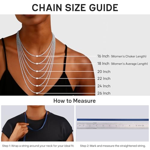 925 Sterling Silver Chain Necklace for Women, 2mm Rope Chains 14K Gold Plated Chain for Women Shiny Women's Chains Necklace 16 18 20 22 24 26 Inch - color: Sterling Silver