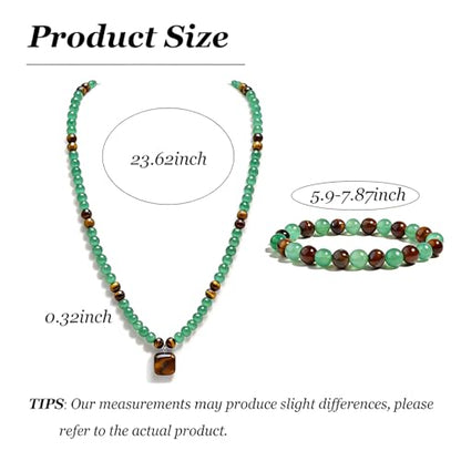 Money Bracelets Necklace Jewelry Set for Women Men Jade Crystal Tiger Eye Obsidian Beaded Necklace Feng Shui Good Luck Money Bracelet Wealth Attraction Accessories Outfits Protection Jewelry Gifts - color: A1