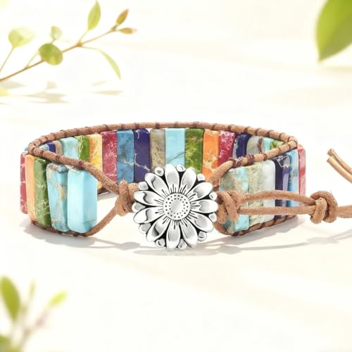 7 Chakra Bracelet Bohemian Handmade Leather Wrap Healing Protection Natural Stone Yoga Beaded Bracelets Boho Friendship Jewelry - color: Chakra #3