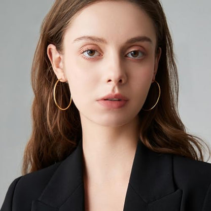 4 Pairs Silver Gold Hoop Earrings for Women | 14K Gold Plated Hoop Earrings Set Hypoallergenic Earring Lightweight Dangle Earrings Set - color: 1 Pair Gold-50mm