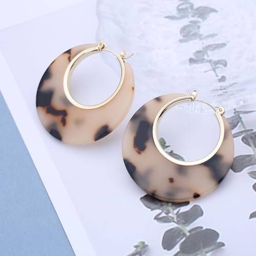 Acrylic Leopard Hoop Earrings Tortoise Shell Dangle Earrings Leopard Acrylic Hoop Drop Resin Large Geometric Round Studs Jewelry for Women