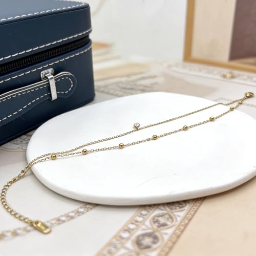 PICNHUAN Gold/Silver Ankle Bracelets for Women 14K Gold Plated Women's Anklets Silver Cuban Chain Anklet Waterproof Stainless Steel Anklet Summer Beach Foot Chain Jewelry Gifts for Women - color: Gold/Two-layer bead chain