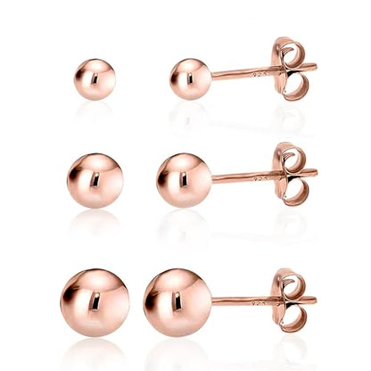 KEZEF 925 Sterling Silver Ball Stud Earrings for Women, 2mm to 10mm | Nine Bead Sizes, Three Finishes, Hypoallergenic Nickel Free Post, Butterfly Push Back, Sold As One Pair - color: Rose Gold, size: 3mm, 4mm, 5mm