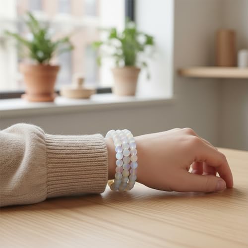 Bling Jewelry Unisex Stackable Set Of 3 Gemstone Round Bead 8MM Stretch Bracelet For Women Teen Men Multi Strand Stacking Adjustable - color: Created Moonstone