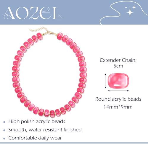 AOZEL Chunky Resin Beaded Necklace for Women Colorful Bead | Summer Beach, Waterproof, Fade Resistant, Adjustable Length, Boho Statement, for Daily Wear & Gifting - color: Turquoise