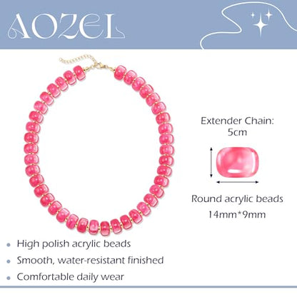 AOZEL Chunky Resin Beaded Necklace for Women Colorful Bead | Summer Beach, Waterproof, Fade Resistant, Adjustable Length, Boho Statement, for Daily Wear & Gifting - color: Turquoise