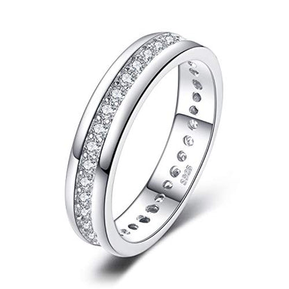 JewelryPalace Cubic Zirconia Eternity Wedding Bands For Women, 14K Yellow Rose Gold Plated 925 Sterling Silver Anniversary Promise Rings for Her, CZ Simulated Diamond Wedding Ring Jewelry Channel Set - color: 1-Sterling Silver