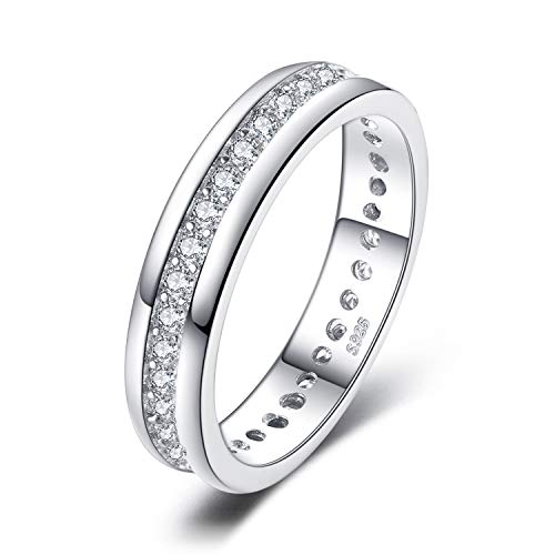 JewelryPalace Cubic Zirconia Eternity Wedding Bands For Women, 14K Yellow Rose Gold Plated 925 Sterling Silver Anniversary Promise Rings for Her, CZ Simulated Diamond Wedding Ring Jewelry Channel Set - color: 1-Sterling Silver