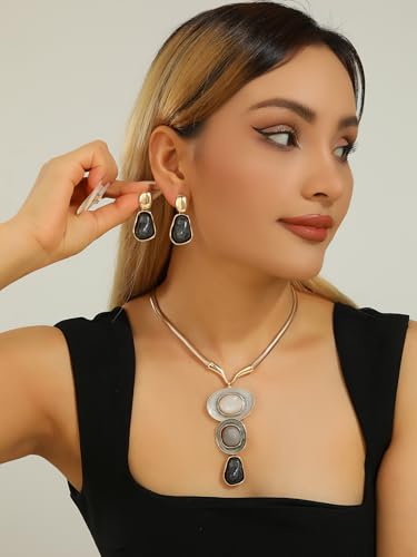 Chunky Statement Jewelry Set Blue Ocean Seashell Choker Necklaces Earrings Set for Women Pearl Bib Collar Necklaces for Party Prom Pageant Summer Fashion Jewelry Unique Birthday Gift - style: 3 stone Y Necklace Set gold blue