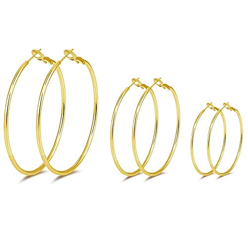 3 Pairs Sterling Silver Large Hoop Earrings Set for Women 40 50 60MM | 14K White Gold Plated, Hypoallergenic - style: I: Gold 30mm 40mm 50mm