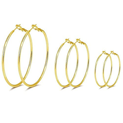 3 Pairs Sterling Silver Large Hoop Earrings Set for Women 40 50 60MM | 14K White Gold Plated, Hypoallergenic - style: I: Gold 30mm 40mm 50mm