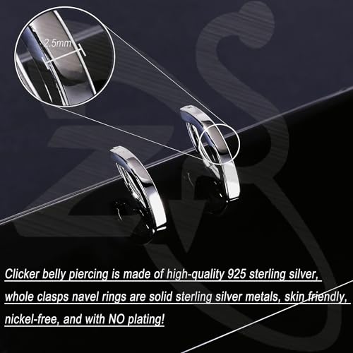 ZS 14G Clicker Belly Button Rings for Women, 925 Sterling Silver Belly Barbell Piercing Gold Reverse Curved Navel Barbell Body Jewelry - color: Sliver,Inner diameter:10mm