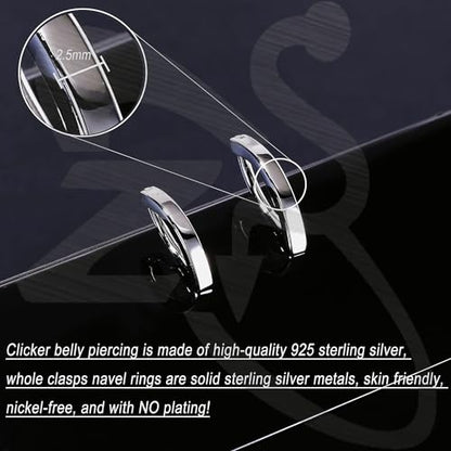 ZS 14G Clicker Belly Button Rings for Women, 925 Sterling Silver Belly Barbell Piercing Gold Reverse Curved Navel Barbell Body Jewelry - color: Sliver,Inner diameter:10mm