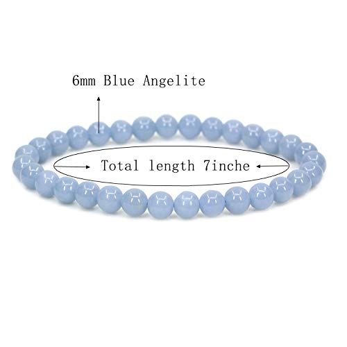 Angelstones Gemstones 6mm Round Beads Healing Crystal Bracelet for women | Natural Gemstone, Handmade Gifts for Women, Healing Crystal Round Beaded Stretch Bracelets, Unisex Jewelry for Women and Men - color: Blue Angelite