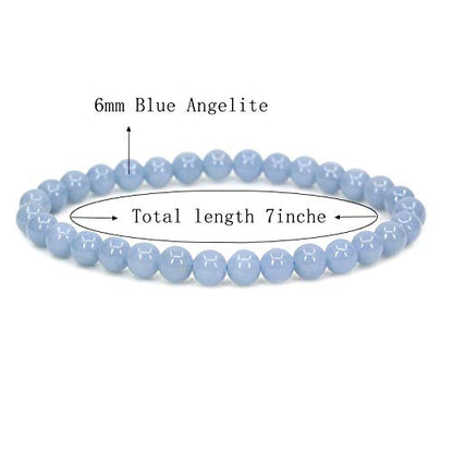 Angelstones Gemstones 6mm Round Beads Healing Crystal Bracelet for women | Natural Gemstone, Handmade Gifts for Women, Healing Crystal Round Beaded Stretch Bracelets, Unisex Jewelry for Women and Men - color: Blue Angelite