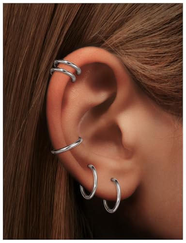 20G 18G 16G 14G Nose Rings Hoops Astm F136 Titanium Clicker Septum Jewelry Lip Ring Tragus Helix Daith Rook Conch Snug Cartilage Lobe Earrings Hoop Piercing Jewelry For Women Men Silver - size: 14G-8MM-10MM-12MM