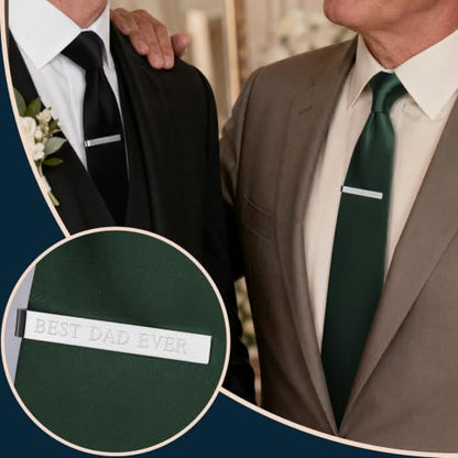 HAWSON Father of the Bride and Groom Tie Clip Best Man Skinny Stainless Steel Marriage Tie Bar Wedding Gift for Man - style: 2''-BEST DAD EVER