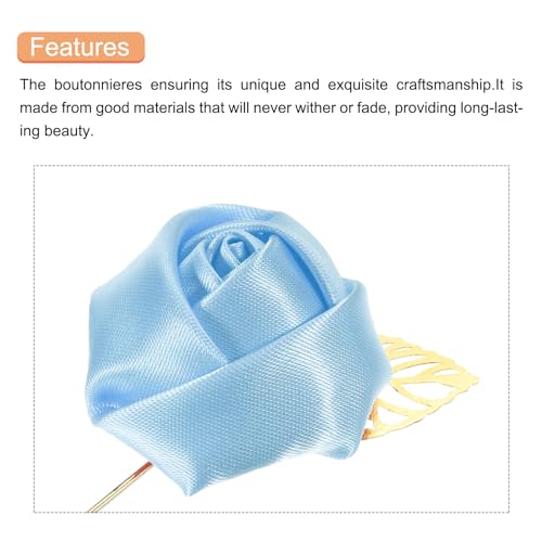 MECCANIXITY Groom Boutonnieres Rose Boutonnieres Pins for Wedding - color: Light Blue