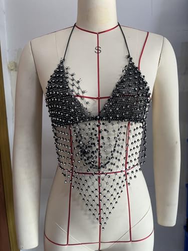 Body Chain Bra Fashion Shoulder Necklaces Bra Chain Body Jewelry - color: Black