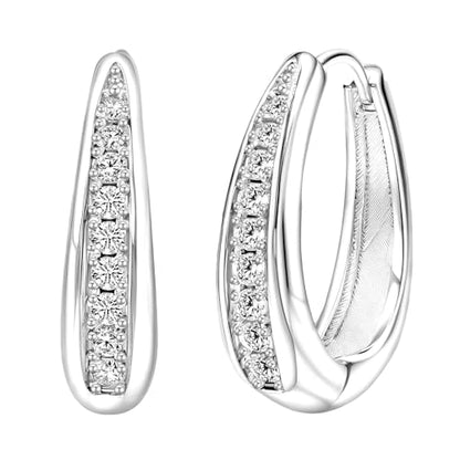 Hoop Earrings for Women Chunky Huggie Hoop Earrings Gold Sterling Silver Cz Oval Hoop Earrings Lightweight Chunky Thick Hoops Dainty Hypoallergenic Jewelry for Mom Wife Birthday Party Gifts - color: Silver