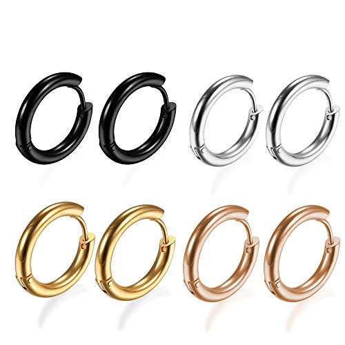 316L Surgical Stainless Steel Huggie Hoop Earrings 6mm 8mm 10mm 11mm 12mm 14mm Hypoallergenic Earrings Hoop Cartilage Helix Lobes Hinged Sleeper Earrings For Men Women - style: B07:8mm Rose Gold+Gold+Silver+Black(8Pcs)