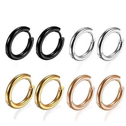 316L Surgical Stainless Steel Huggie Hoop Earrings 6mm 8mm 10mm 11mm 12mm 14mm Hypoallergenic Earrings Hoop Cartilage Helix Lobes Hinged Sleeper Earrings For Men Women - style: B07:8mm Rose Gold+Gold+Silver+Black(8Pcs)