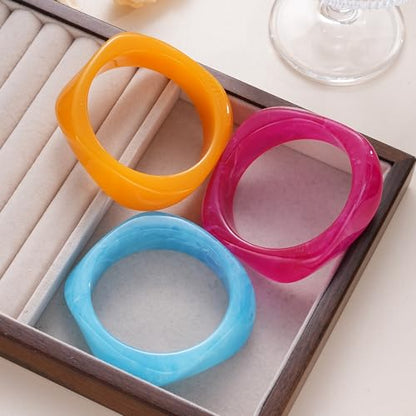 FAXHION Chunky Resin Acrylic Bangle Bracelets for Women, Colorful Wide Geometric Bangles Set, Statement Stackable Bracelet Jewelry Gift - color: Sky Blue