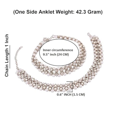 Efulgenz Indian Anklet Bracelet Bridal Crystal Faux Pearl Jhanjara Payal - color: White