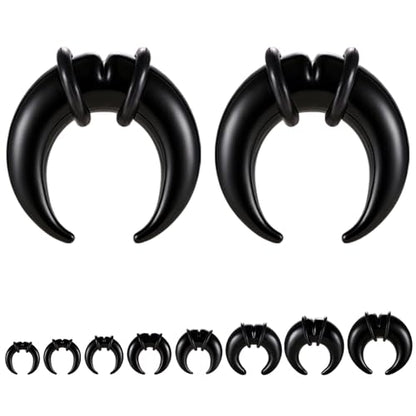 ZS 1 Pair Glass Septum Stretching Kit Set - C Shape Pincher Tapers with O-Rings & Grooved, 6G to 5/8" Buffalo Septum Retainers Rings for Nose Ear Piercing Jewelry - color: Black, size: 6g(4mm)