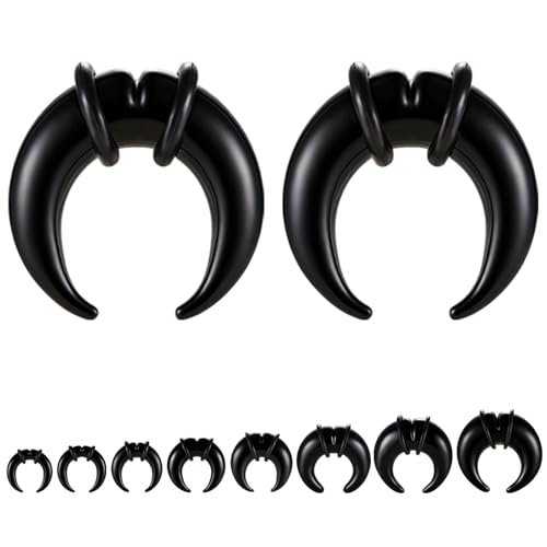 ZS 1 Pair Glass Septum Stretching Kit Set - C Shape Pincher Tapers with O-Rings & Grooved, 6G to 5/8" Buffalo Septum Retainers Rings for Nose Ear Piercing Jewelry - color: Black, size: 5/8"(16mm)