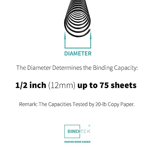 Binditek Metal Spiral Binding Coils, 12 mm, 4:1 Pitch, Black, 30 Pack | Coil Binding Spines, 1/2", 90 Sheet Capacity, 48 Loops, for Letter-Size Reports, Presentations, School and Office Projects - size: 12mm, style: 30P , Metal