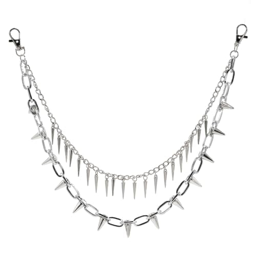 Hip Hop Punk Pants Chain Wallet Chain, Unisex Rivet Spike Jeans Pocket Chain Goth Belt Chain for Women Men Biker Rocker Pants Accessories - color: 【Chain-02】Rivet Spike（Silver）