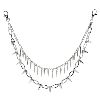 Hip Hop Punk Pants Chain Wallet Chain, Unisex Rivet Spike Jeans Pocket Chain Goth Belt Chain for Women Men Biker Rocker Pants Accessories - color: 【Chain-02】Rivet Spike（Silver）