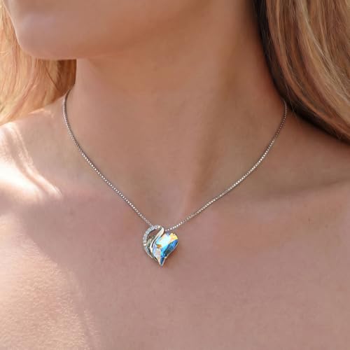 Crystal Heart Necklace for Women - Quietrose Faceted Crystal Heart Pendant with Sparkle Accents, Silver-Tone Curved Frame, 0.85" x 0.73", 18+2" Adjustable Chain, Elegant Gift for Her - color: Iridescent - Starlit Aurora