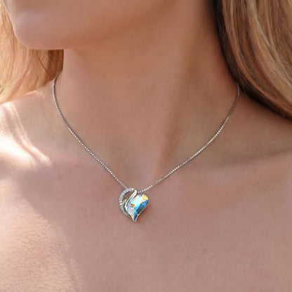 Crystal Heart Necklace for Women - Quietrose Faceted Crystal Heart Pendant with Sparkle Accents, Silver-Tone Curved Frame, 0.85" x 0.73", 18+2" Adjustable Chain, Elegant Gift for Her - color: Iridescent - Starlit Aurora