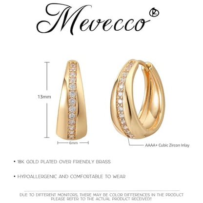 MEVECCO Chunky Huggie Hoop Earrings for Women Starburst Beaded Styles | 18K Gold Plated Brass, Triple Or Single Cubic Zirconia Star Details, Graduated Rounded Profile, Front Stone Row - style: Middle CZ Hoop