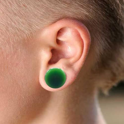 Pair of Green Jade Single Flare Stone Ear Plugs Silicone O-Ring Expander synthetic Gauges 8ga - 1 inch E617 - style: 4 Gauge(5mm)
