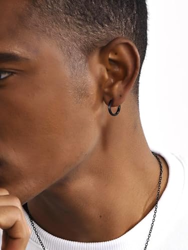 ChainsHouse Stud Earrings for Men Women,316L Stainless Steel/14K Gold/Black Plated Metal, Punk Hypoallergenic Surgical Huggie Hoop Earrings Mens Jewelry Piercing Hoop Earrings - style: H: Black-Huggie Hoop(1 Pair)