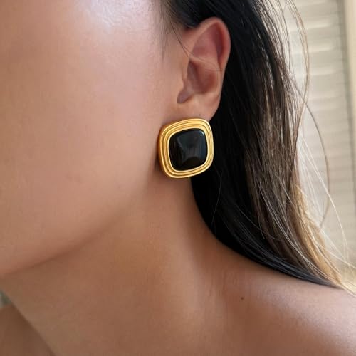 RAUCHBE Big Chunky Gold Earrings for Women Vintage Black Oval Earring Onyx Statement Earrings Trendy Jewelry - style: H