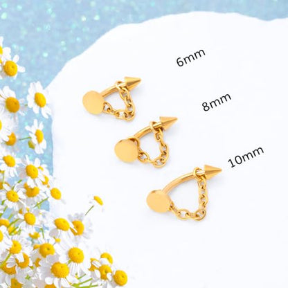 3 Pcs 316L Stainless Steel 16G Tragus Helix Rook Piercing Jewelry with Chain, Cartilage Earrings for Women, Belly Button Ring Vertical Labret Lip Piercing Jewelry - color: Gold, size: Disc