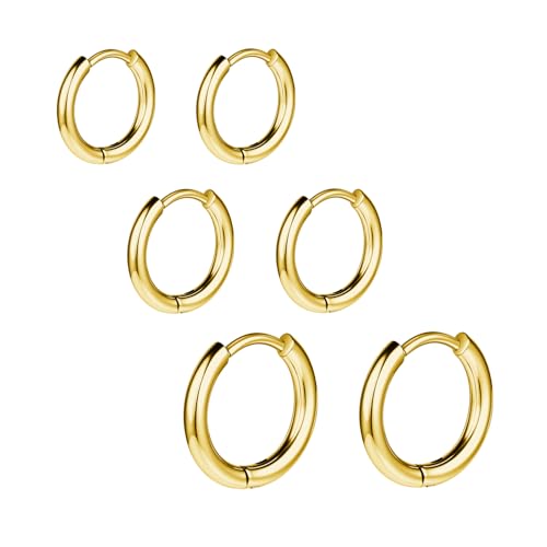 AOEDEJ G23 Titanium Black/Steel Gray/Gold Hoop Earrings 18G Small Huggie Hoop Earrings 8mm/10mm/12mm Cartilage for Sensitive Ears for Multiple Piercing Cartilage Hoop Earring Stack Jewelry - style: Circle-GD-8mm+10mm+12mm