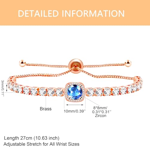 Sparkling CZ Tennis Bracelets for Women, Birthstone Slider Bolo Bracelets Trendy Birthday Valentine's Day Jewelry for Women Lady - color: Blue