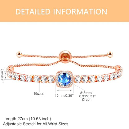 Sparkling CZ Tennis Bracelets for Women, Birthstone Slider Bolo Bracelets Trendy Birthday Valentine's Day Jewelry for Women Lady - color: Blue