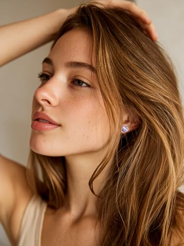 Bestyle Authentic 925 Sterling Silver 2 Carat Birthstone Earrings for Women, More Sparkle Heart/Round Solitaire Diamond Studs Earrings, Great Birthday/Christmas/Anniversary Jewelry for Wife Mother - color: 06. June Alexandrite-Heart