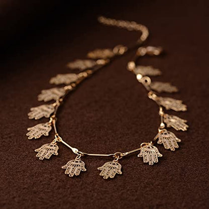 Gold Anklets for Women 14K Gold Plated Tiny Bead Anklet Colorful Tassel Foot Chain Dainty Adjustable Cute Summer Beach Boho Anklets Jewelry Gift - color: gold hamsa