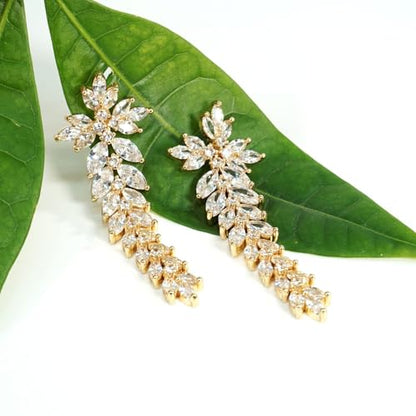 Earrings Holy Stud Earrings for Girls/Women, Sliver Gold Wedding Earrings for Bridesmaids - color: Long Floral|Gold