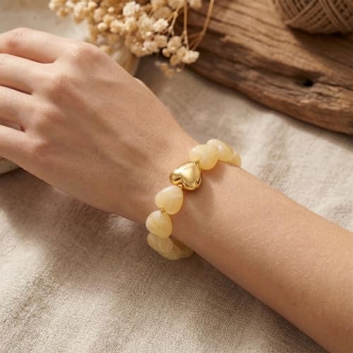 WOWORAMA Chunky Beaded Bracelets for Women Colorful Large Square Beads Bracelet Boho Acrylic Resin Stretch Bracelets Statement Chunky Bracelet Summer Jewelry - color: Heart-Beige