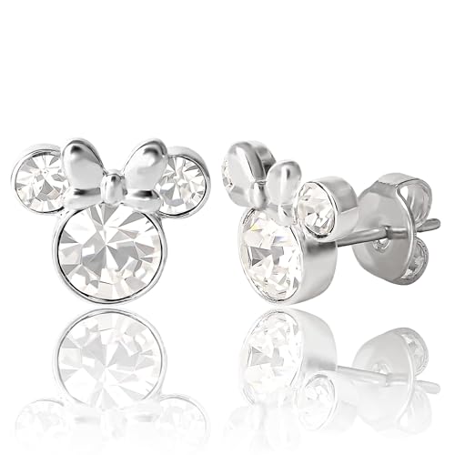 Minnie Mouse Birthstone Stud Earrings Women | Birthstone Earrings for Women - color: April-Clear Crystal
