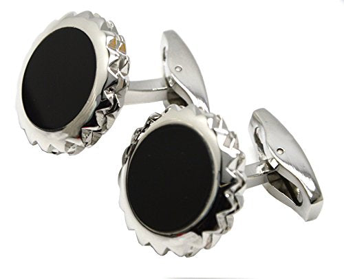 Gear Black Stone Cufflinks Set,5Pcs Studs, Collar Clips with Gift Box for Formal Tuxedo, Tuxedo Shirt, French Dress