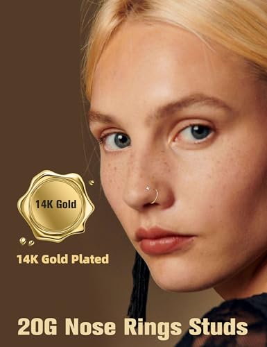 8PCS Titanium Nose Rings Stud, Gold Nose Ring for Women Men Hypoallergenic Nostril Hoops L Shape Nose Studs Corkscrew CZ Nose Piercing Jewelry Silver 18G & 20G Nose Ring Studs 2/2.5/3mm - style: Gold-8pcs nose stud